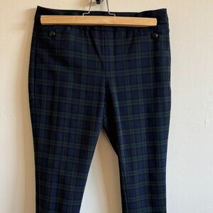 Banana Republic Plaid Slim Ankle Pants | Navy & Green Tartan | Trousers Size 00P